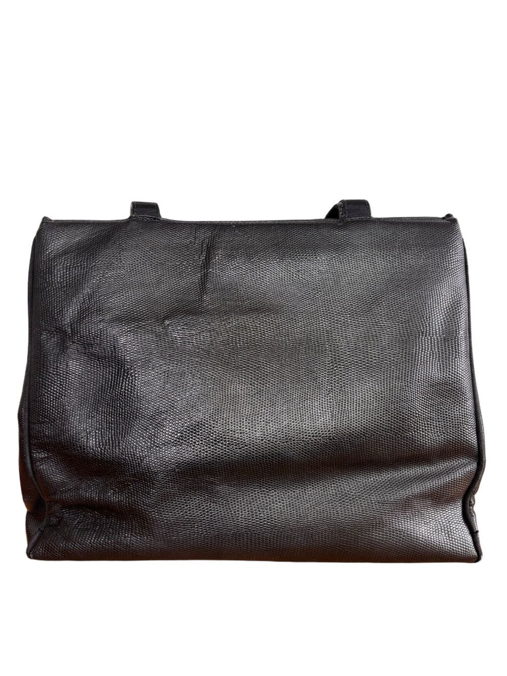 Salvatore Ferragamo Vintage Vara Tote Black Leather Lizard Embossed Italy - Picture 3 of 13